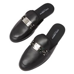 Giày Sục Nam Dolce & Gabbana D&G Black Leather With Tag Silver A80312 AW694 8B577 Màu Đen Size 40