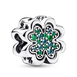Hạt Vòng Charm Pandora Splittable Four Leaf Clover 792752C01 Màu Bạc/Xanh
