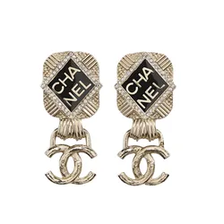 Khuyên Tai Nữ Chanel Logo Earrings AB6693 Màu Vàng Đen
