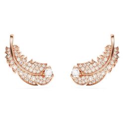Khuyên Tai Nữ Swarovski Nice Stud Earrings Feather, White, Rose Gold-Tone Plated 5663490 Màu Vàng Hồng