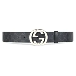 Thắt Lưng Nam Gucci GG Supreme Belt With G Buckle 411924 KGDHX 8449 Màu Xám Đen Size 95