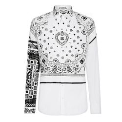 Áo Sơ Mi Nam Dolce & Gabbana D&G Martini-Fit Shirt With Bandanna Print G5IX8TGF101W0800 Màu Trắng Size 37