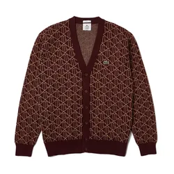 Áo Cardigan Lacoste Jacquard Monogram Patterned AH6825 Màu Đỏ Mận Size S