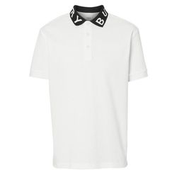 Áo Polo Nam Burberry Logo Intarsia Cotton Pique Short-Sleeve Màu Trắng Size L