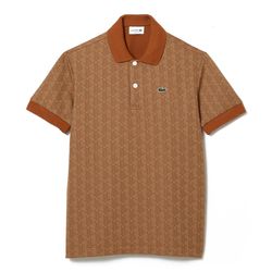 Áo Polo Nam Lacoste Men's Classic Fit Monogram Print Contrast Collar Polo Shirt DH0073 ZWM Màu Nâu Size 5