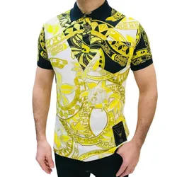 Áo Polo Nam Versace Gold Printed Polo Shirt Màu Vàng Đen Size 44