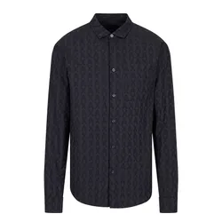 Áo Sơ Mi Nam Armani Exchange Cotton Jacquard All Over Logo Shirt 3RZCL5ZN1XZ85CN Màu Xanh Navy Size XS