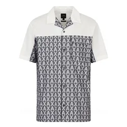 Áo Sơ Nam Mi Armani Exchange Stretch Cotton Jacquard All Over Logo Shirt 3RZCL2ZN1XZ85CP Màu Trắng/Xám Size S