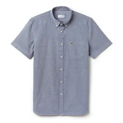 Áo Sơ Mi Cộc Tay Nam Lacoste Men's Regular Fit Oxford Cotton Shirt CH9595 51 Màu Xanh Xám Size 40
