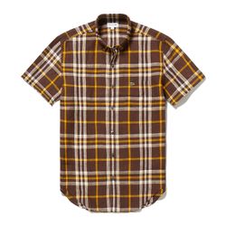 Áo Sơ Mi Nam Lacoste Regular Fit Linen Check Shirt CH6182-4PR Màu Kẻ Nâu Size 41