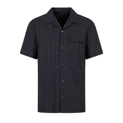 Áo Sơ Mi Nam Armani Exchange Stretch Cotton Jacquard All Over Logo Shirt 3RZCL2ZN1XZ85CN Màu Xanh Navy Size S