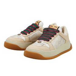 Giày Thể Thao Gucci Screener GG Leather-Trimmed Canvas Sneakers Màu Kem
