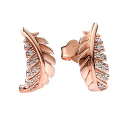 Khuyên Tai Nữ Pandora Floating Curved Feather Stud Earrings 282574C01 Màu Vàng Hồng