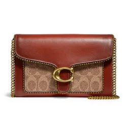 Túi Đeo Chéo Nữ Coach Tabby Signature Canvas With Beadchain Màu Đỏ Nâu