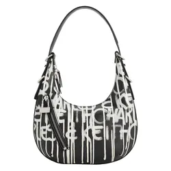 Túi Đeo Vai Nữ Charles & Keith CNK Swing Padlock Quilted Crescent Bag 40271240 Màu Đen Trắng