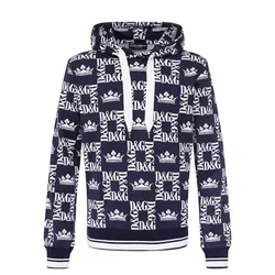 Áo Hoodie Nam Dolce & Gabbana D&G  Logo Crowns Màu Navy/Trắng Size 44