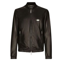 Áo Khoác Nam Dolce & Gabbana Leather Jacket With Branded Tag G9ZY5LHULR0N0000 Màu Đen Size 48