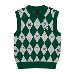 Áo Len MLB Vests Argyle Monogram Vest New York Yankees 3FKPM0334-50GNS Màu Xanh Green