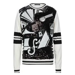 Áo Len Nam Dolce & Gabbana D&G Jazz Sequined Guitar Pullover Top Màu Trắng/Đen Size 46