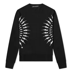Áo Len Nam Neil Barrett Fair Isle Lightning Bolt Crew Knit Màu Đen Size S