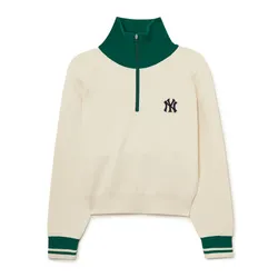 Áo Len Nữ MLB Varsity Crop Half Zip Up New York Yankees 3FKPV0134-50CRD Màu Kem Xanh