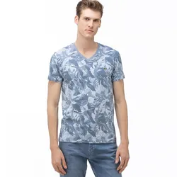 Áo Phông Nam Lacoste Men's V-Neck Graphic T-Shirt TH0018 18A Màu Xanh Blue Size 5