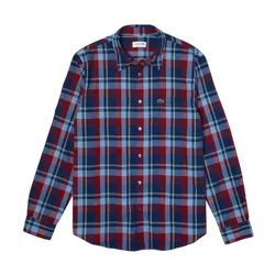 Áo Sơ Mi Dài Tay Nam Lacoste Men's Regular Fit Check Cotton Fabric Shirt CH0954 UJX Màu Kẻ Xanh Size 41