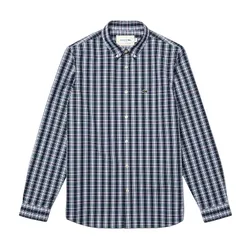 Áo Sơ Mi Dài Tay Nam Lacoste Men's Slim Fit Checkered Cotton Poplin Shirt CH5269 BUG Màu Trắng/Xanh Navy Size 38