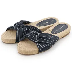 Dép Nữ Tommy Hilfiger Sọc Phẳng Màu Đen Size 36