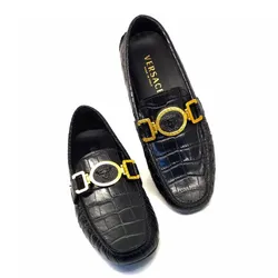 Giày Lười Loafer Nam Versace Embroidered Medusa Velvet Loafers DSU5430 Màu Đen Size 40