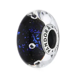 Hạt Vòng Charm Nữ Pandora Midnight Blue Fizzle Murano 791627CZ Màu Xanh Bạc