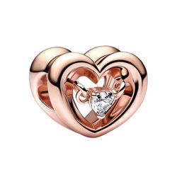 Hạt Vòng Charm Pandora Radiant Heart & Floating Stone 782493C01 Màu Vàng Hồng