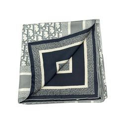 Khăn Dior Oblique Diortwin 90 Square Scarf Hai Mặt Màu Xám/Navy