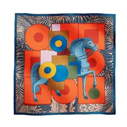 Khăn Hermès Cavalier En Formes Scarf 90 Bleu Moyen / Orange Cuit / Rose Màu Cam Xanh