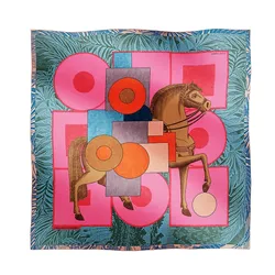 Khăn Hermès Cavalier En Formes scarf 90 Rose Vif / Bleu / Vert-De-Gris Màu Xanh Hồng