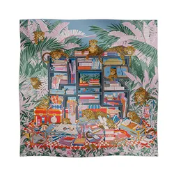 Khăn Hermès Les Douze Leopards Double Face Scarf 90 Rose / Bleu Ciel / Rouge Phối Màu