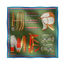 Khăn Hermès  Lettres Equestre Scarf 90 Vert Mousse / Brun / Rouge Phối Màu