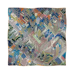 Khăn Hermès Pantin City scarf 90 Bleu Cobalt / Vert / Jaune Phối Màu