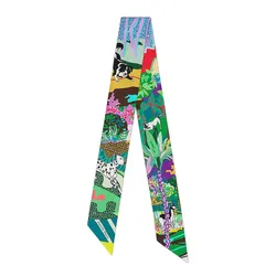 Khăn Nữ Hermès En Liberte  Twilly Vert / Cyclamen / Multicolore Phối Màu Xanh