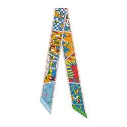 Khăn Nữ Hermès Factory Suite Twilly Rose Pâle / Bleu / Multicolore Phối Màu