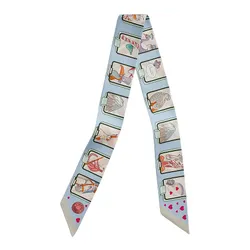 Khăn Nữ Hermès Story Twilly Bleu Pâle / Rose / Vert Màu Xanh Blue