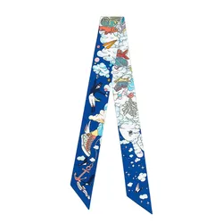Khăn Nữ Hermès Sur Mon Nuage Twilly Marine Clair / Ciel / Multicolore Màu Xanh Dương
