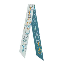 Khăn Nữ Hermès Twilly Do Ré Boucles Gris Perle / Bleu Azur / Caramel Màu Xanh