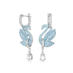 Khuyên Tai Nữ Swarovski Iconic Swan Drop, Swan, Blue, Rhodium Plated 5660593 Màu Xanh Blue