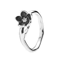 Nhẫn Nữ Pandora Mystic Floral Clear Cubic Zirconia & Black Enamel Ring 190918CZ Màu Bạc Size 50