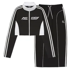 Set Áo + Chân Váy Nữ Nerdy Crop Track  Màu Đen