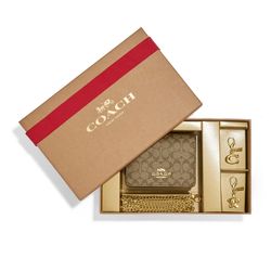 Set Ví Nữ Coach Boxed Mini Wallet On A Chain In Signature Canvas CF468 Màu Nâu Khaki