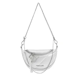 Túi Đeo Chéo Nữ Charles & Keith CNK Philomena Half-Moon Crossbody Bag - Silver 80151325 Màu Bạc