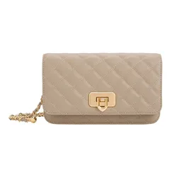 Túi Đeo Vai Nữ Charles & Keith CNK Cressida Quilted Push-Lock Clutch Taupe 70160131 Màu Nâu