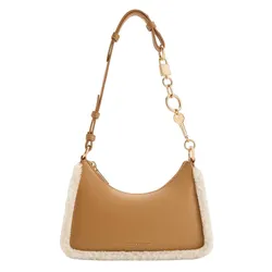 Túi Đeo Vai Nữ Charles & Keith CNK Fur-Trim Lock & Key Chain Handle Bag Camel 20271269-1 Màu Nâu